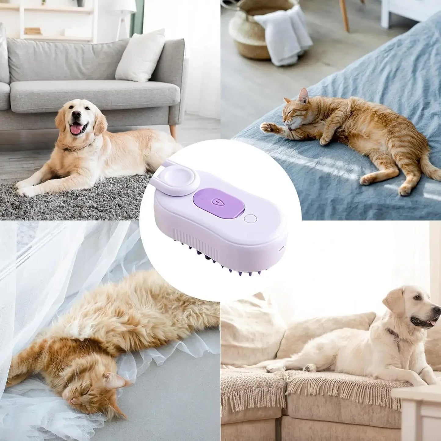 3-in-1 Cat & Dog Steam Brush – Electric Pet Hair Grooming Brush for Massage, Detangling & Removing Loose Hair