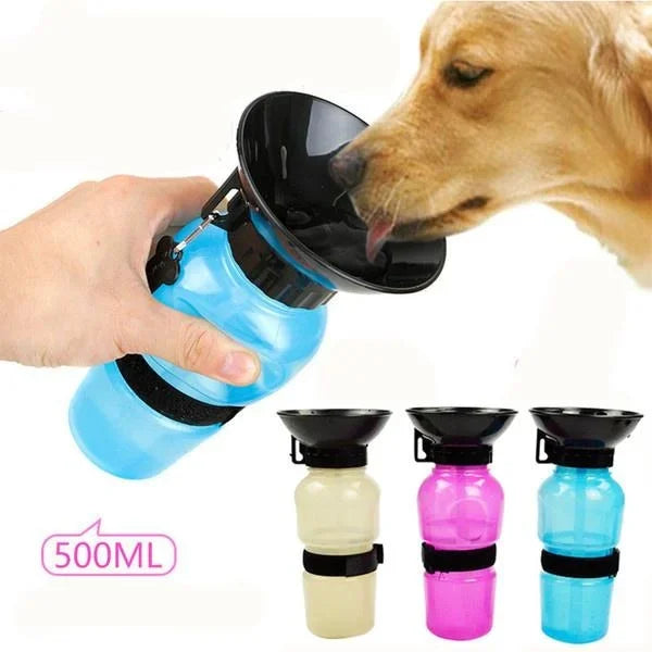 Pet Travel Water Bottle 500ml – Portable Drinking Cup & Feeder Bowl for Dogs & Cats